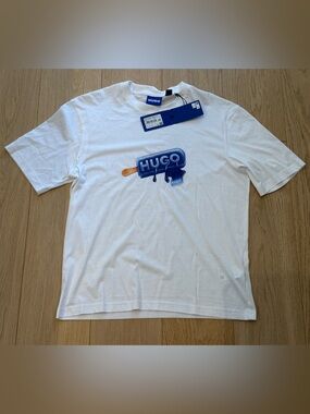 HUGO Graphic Ice Pop T-Shirt White Blue Logo Men’s NWT